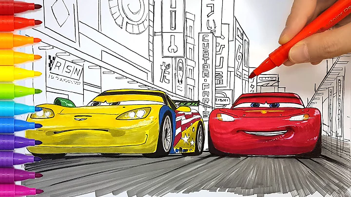 Draw LIGHTNING McQUEEN vs JEFF GORVETTE in CARS 2 Night Race Drawing Coloring Pages | Tim Tim TV