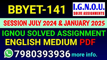 BBYET 141 Solved Assignment 2024-25 English, BBYET 141 Solved Assignment 24-25, BBYET-141 Assignment