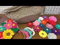 かぎ針編み❣️長編みだけで三段立体お花モチーフ🌺編み方自己流です💦セリア購入品紹介と合皮でちょっとしたオシャレな持ち手に😁もうみんな知ってるかな（笑）