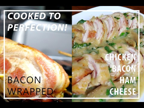 bacon wrapped chicken cordon bleu with a creamy mustard wine
