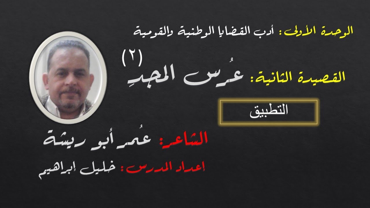 قصيدة عرس المجد2 (التطبيق ـ لطلاب الثالث الثانويّ) المدرس خليل إبراهيم