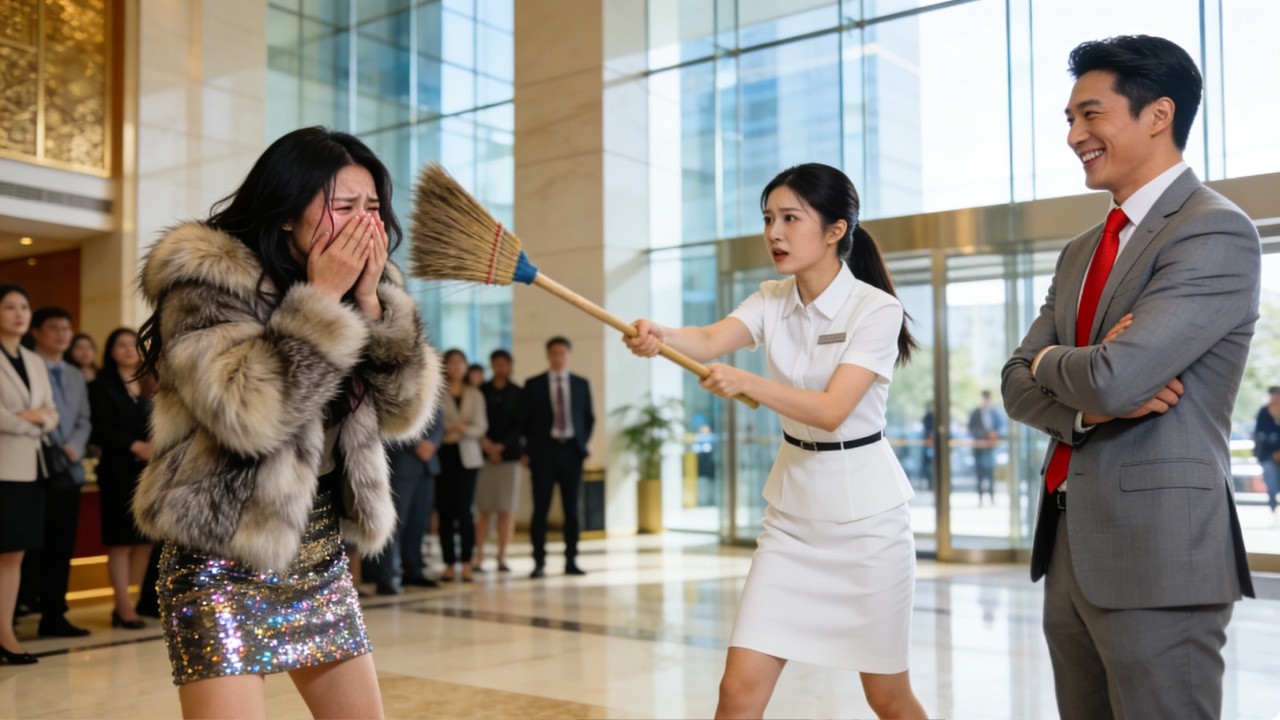 The stern CEO never smiled—until an intern hit a greedy girl with a broom. He laughed, loved her!