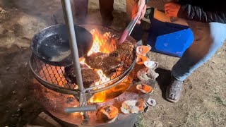 Steaks, oysters,and ducks on open fire!!!