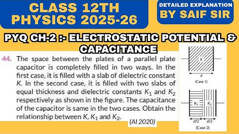The space between the plates of a parallel plate capacitor is completely filled in two ways. In...