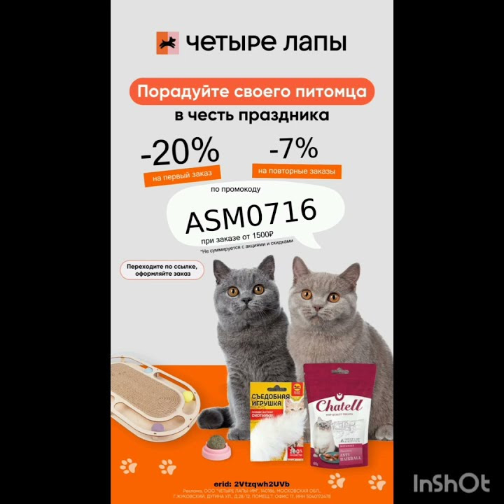 Промокод на скидку в интернет магазин Четыре Лапы, работает до 30.06 ...