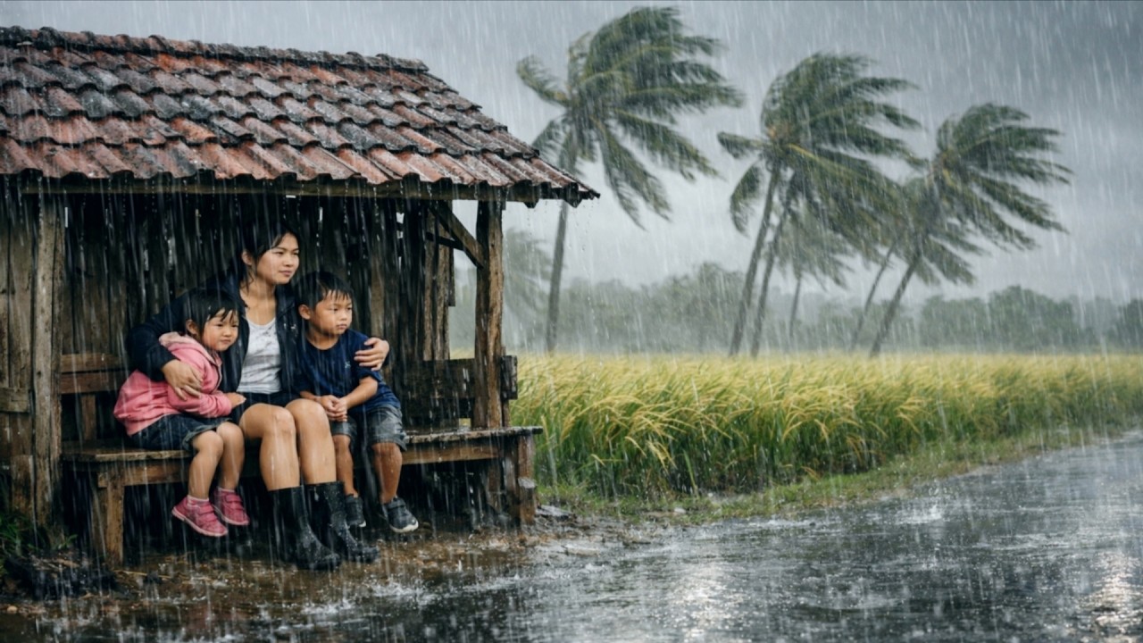 Crazy rainstorms hit a village in Indonesia all day non-stop | rain sounds for sleep