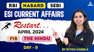 ESI Current Affairs April 2024 | ESI Current Affairs for RBI, NABARD, SEBI | By Ritika Chawla #9