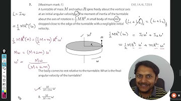 Conservation of Angular Momentum | A turntable of mass and radius spinsfreely about the vertical axi
