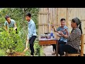 Gardening planting trees and enjoying a warm meal with kien ka and his mother