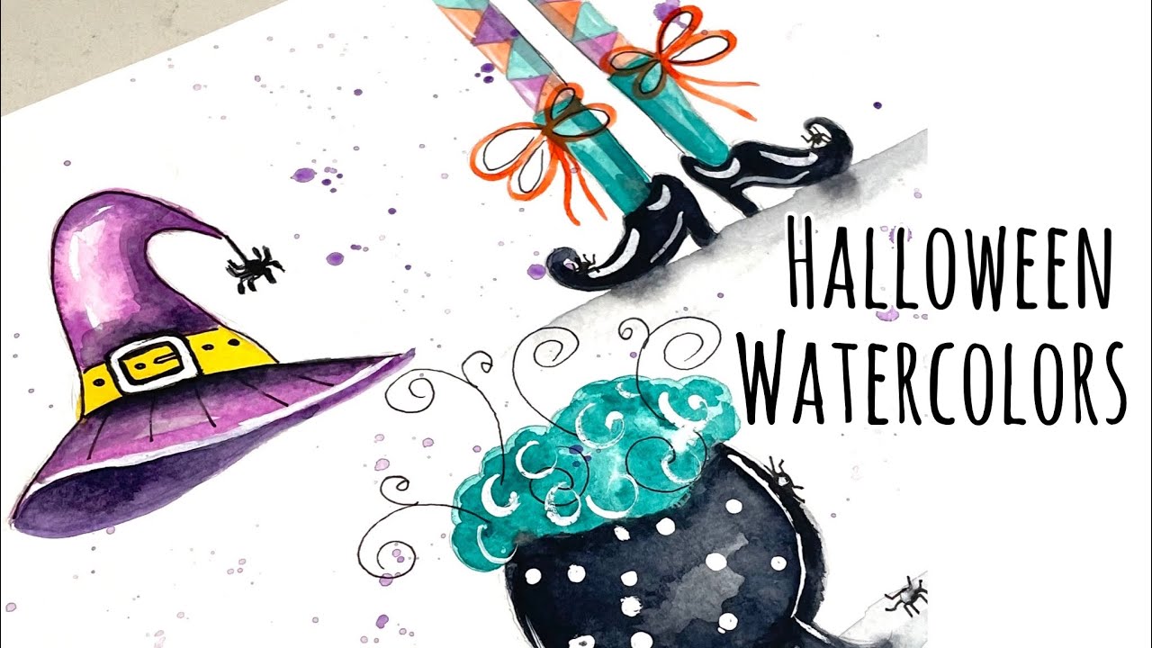 Simple Halloween Watercolors - YouTube