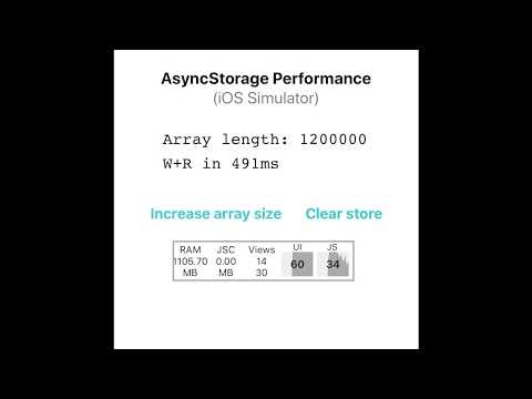 AsyncStorage test on an iOS simulator.