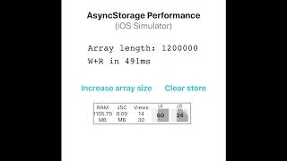 AsyncStorage test on an iOS simulator.