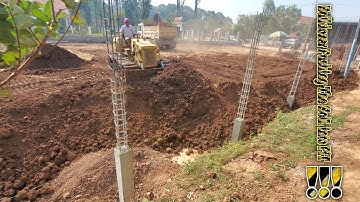 Perfect New Project ! Dozer pushing the soil into canal ! mitsubishi bd2f & dumptruck working