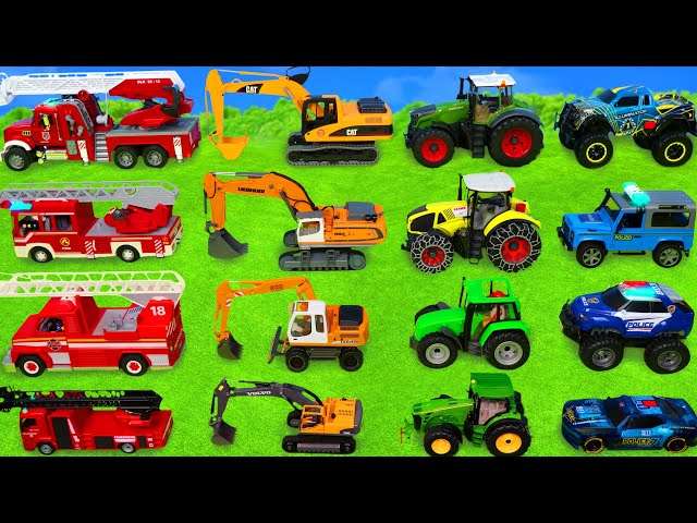 Excavator, Tractor, Fire Trucks u0026 Police Cars for Kids class=