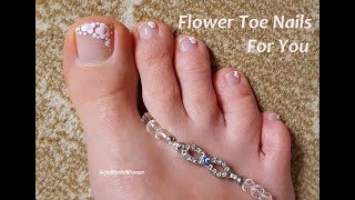 White Flowers TOE NAIL ART For FEET NAILS / Girly Summer Pedicure