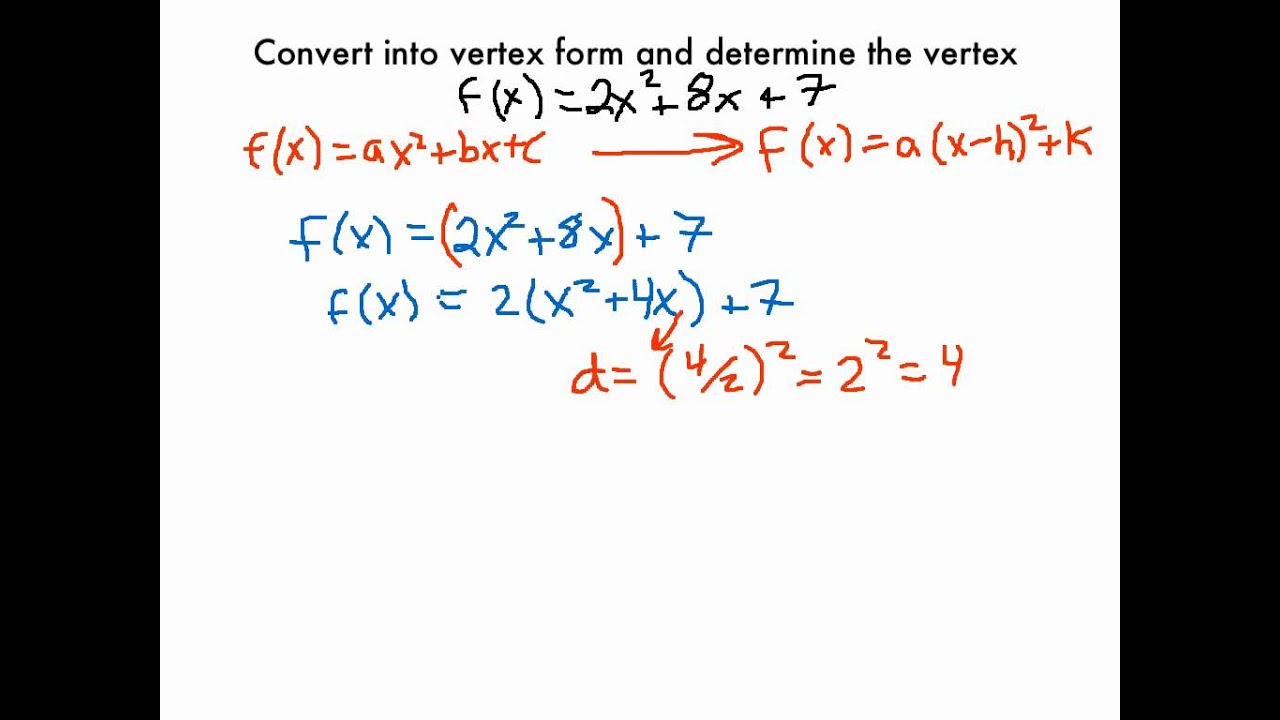 Changing a Quadratic Function into Vertex Form