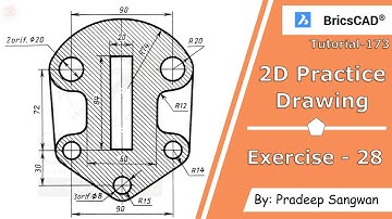 2D Practice Drawing BricsCAD V20 Tutorial 173 | Exercise 28 | Mechanical Drawing Tutorial in Hindi