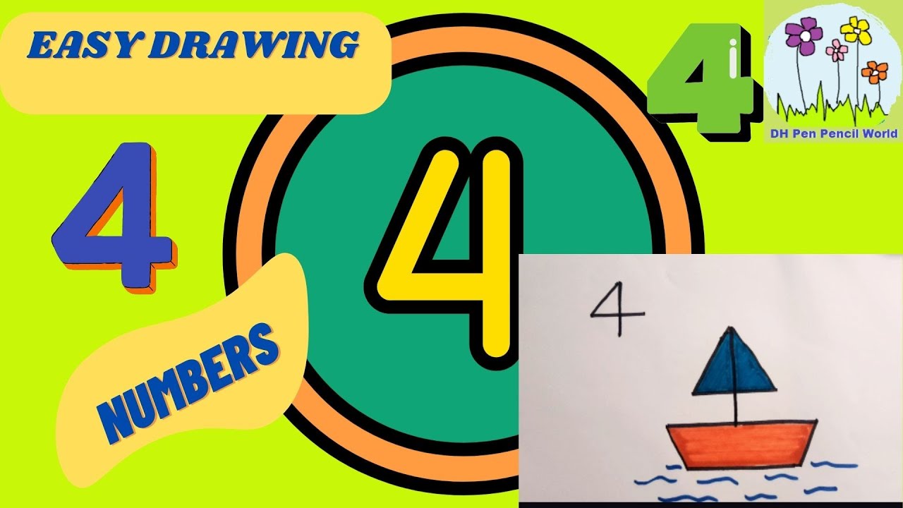 Four | How to draw boat ⛵with number 4 for kids Easy drawing with ...
