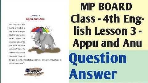 Class - 4th | MP Board | English | Chapter 3 - Appu and Anu | Question Answer