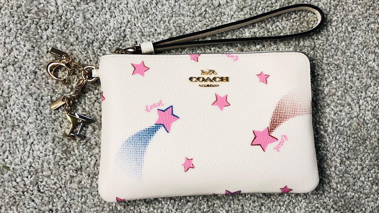 Coach Corner Zip Wristlet with Disco Star Print