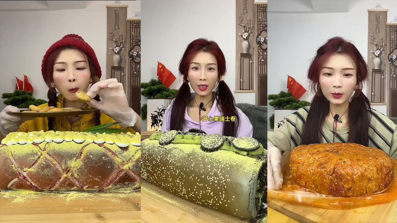 Asmr Crepe Roll Cake, Mochi, Crepe Cake, Container || Kwai Dessert Eating Video