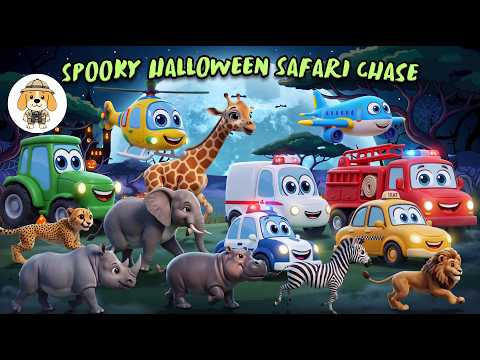 Spooky Halloween Safari Chase 🎃🦁🚒 | Animals, Vehicles & Monsters Song | Little Puppy Learn