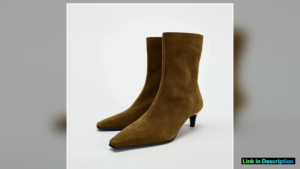Womens Shoes Natural Suede Leather Slipon High Heel Autumn Ankle Boots Square Toe Casual Female Hig