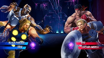 Black Panther & Thor vs Ryu & Captain (Very Hard) - Marvel vs Capcom | 4K UHD Gameplay
