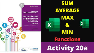 Activity 20a IGCSE ICT SUM, AVERAGE, MIN,  MAX Functions in Excel | SHOW VALUES & FORMULAE in Excel