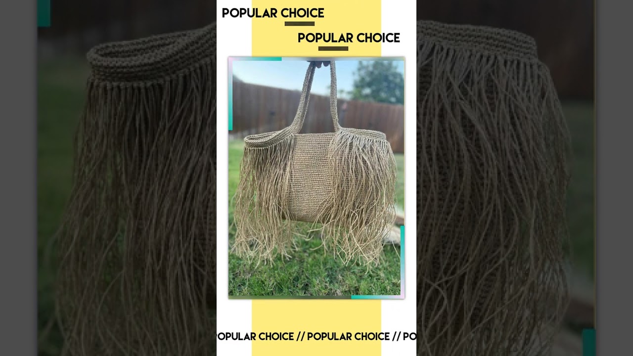 Handmade Light Brown Fringed Straw Bag | Boho Jute Tote | Large Summer Beach Bag | 17x12 inch Eco...