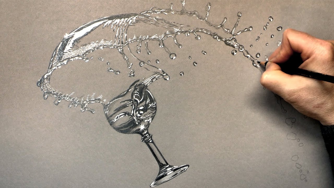 How I Draw A Glass And Splashing Water With Pencil Time Lapse Drawing Youtube