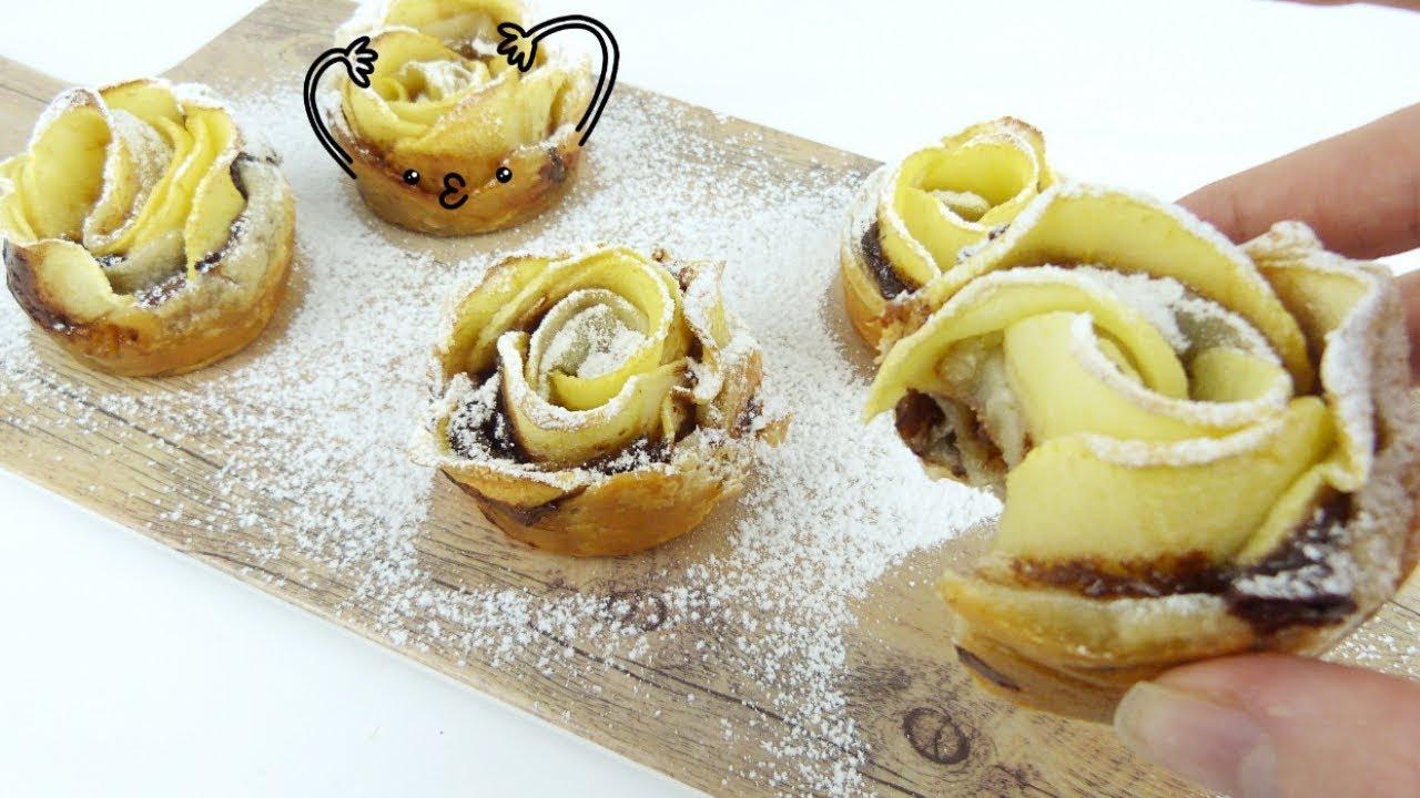 Rosas de hojaldre con manzana y crema de cacao (Nutella) 3 ingredientes muy fáciles