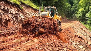 Nicely Optimizing Project! Heavy Bulldozer Pushing Huge Soil Loads Building Steep Mountain Road