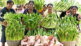 Cooking 237 Kg Baby Corns with PIG Head and PIG Leg Recipe - Donation Caramelize Foods in Village