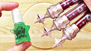 Slime Coloring with Star Makeup! Mixing Star Lip Gloss &amp; Star Nail Polish into Clear Slime!