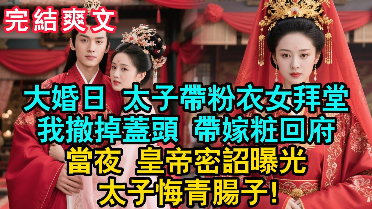 【一口氣看完】大婚日 太子帶粉衣女拜堂，我撤掉蓋頭 撕毀婚書帶走嫁粧。當夜皇帝密詔曝光，太子悔青腸子！#古言 #小説 #古風 #愛情 #情感故事 #爽文 #打臉 #逆襲 #大女主 #女頻爽劇 #綠茶
