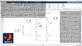 Single Phase Diode Rectifier | Uncontrolled | with R load | Matlab Simulink