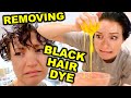 trying to remove black hair dye from natural red hair without bleach (attempt #1 😩)