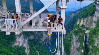 Zhangjiajie Grand Canyon Glass Bridge 260-meter-high bungee jumping process【Curious China】