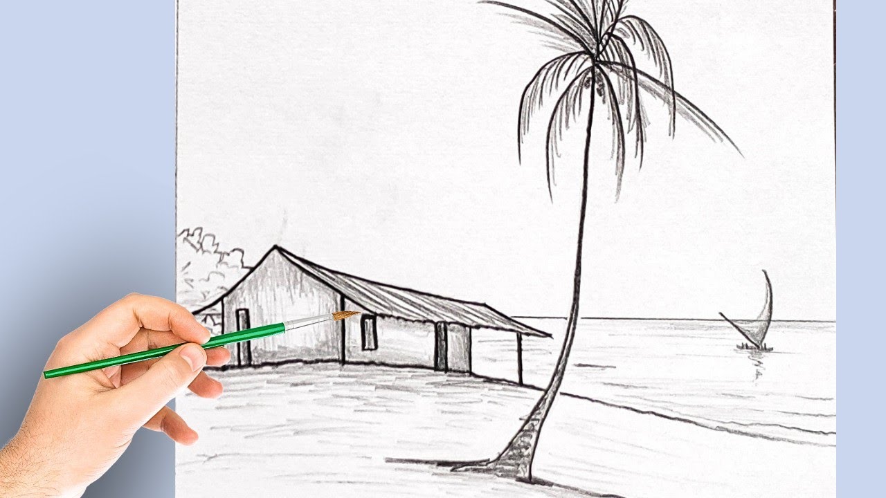 Como Desenhar uma Paisagem de Praia fácil e bonita - YouTube
