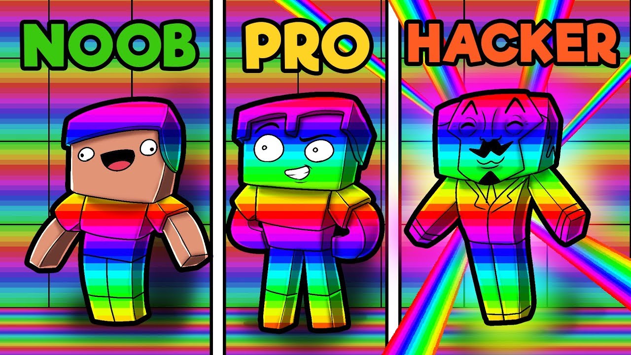 Minecraft Noob Vs Pro Vs Hacker Rainbow Hide And Seek Minecraftvideos Tv - hacking client for roblox lucky blocks