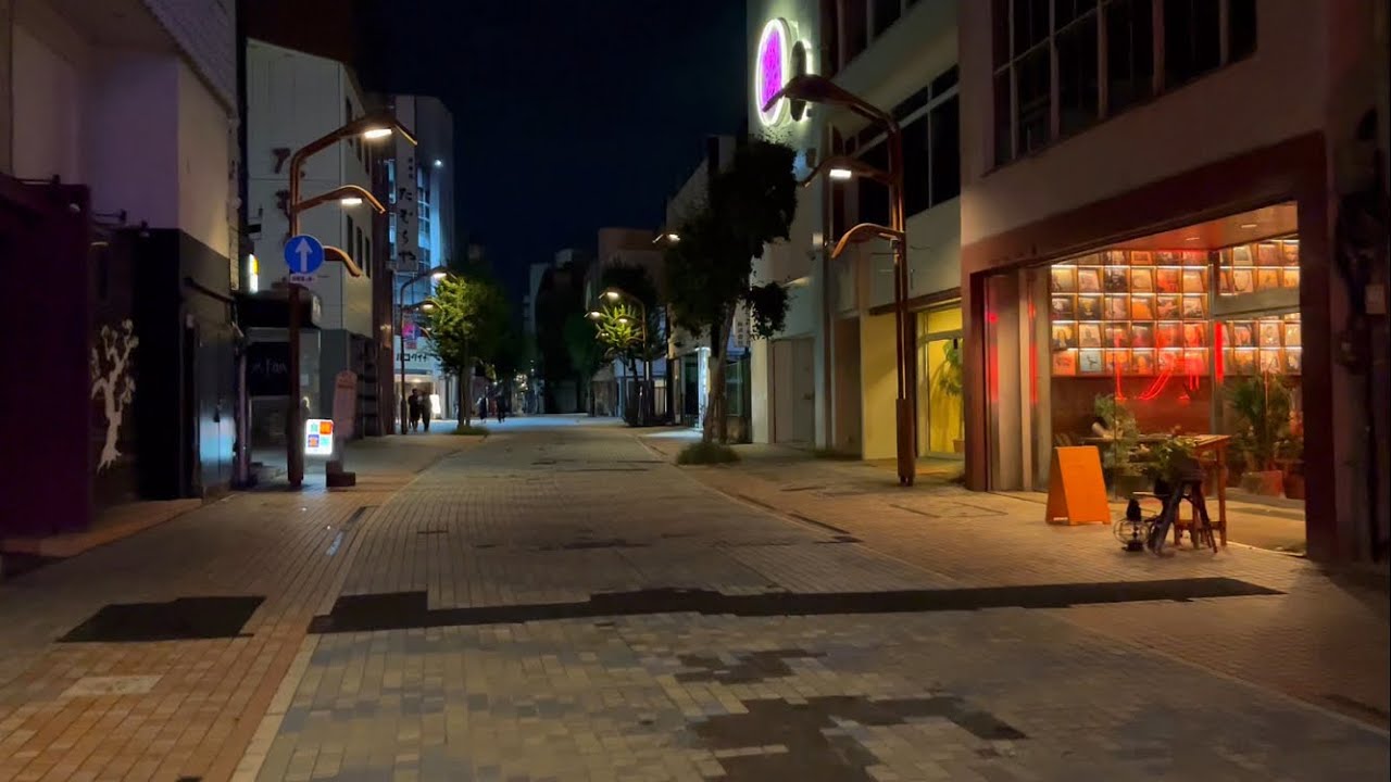 平日夜の前橋を歩く、群馬の県庁市の中心街 ※ほぼノーカット