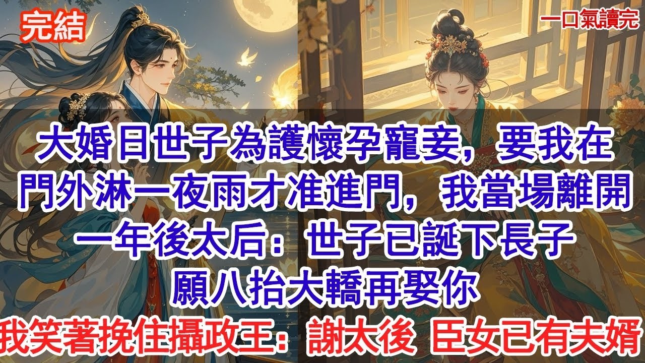 大婚日世子為護懷孕寵妾，要我在門外淋一夜雨才准進門，我當場離開，一年後太后：世子已誕下長子，願八抬大轎再娶你。我笑著轉身挽住攝政王：謝太後 臣女已有夫婿#古風#追妻火葬場#愛情#小說