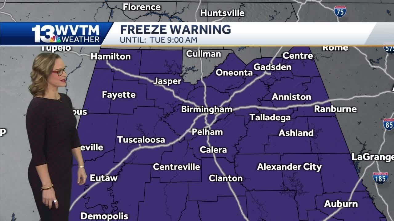Freeze warning in central Alabama