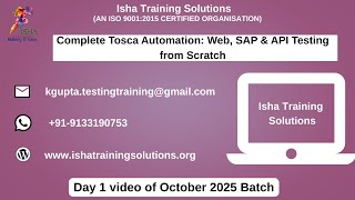 Tosca Test Automation Day 1 video on 24th oct 2025.call or WhatsApp us on +91-9133190573 to enroll