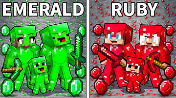 JJ and Mikey: EMERALD vs RUBY Armor Family Battle in Minecraft - Maizen
