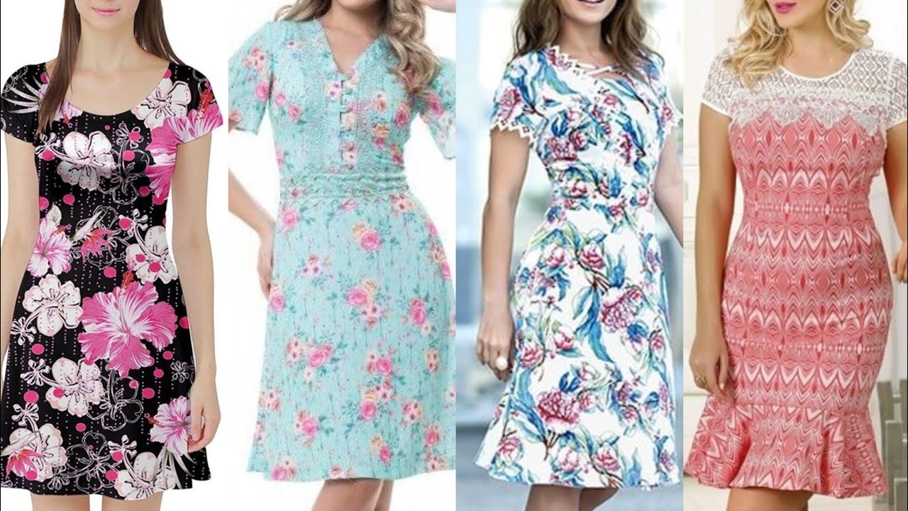 beautiful stylish floral print casual wear women sheath dress design ...