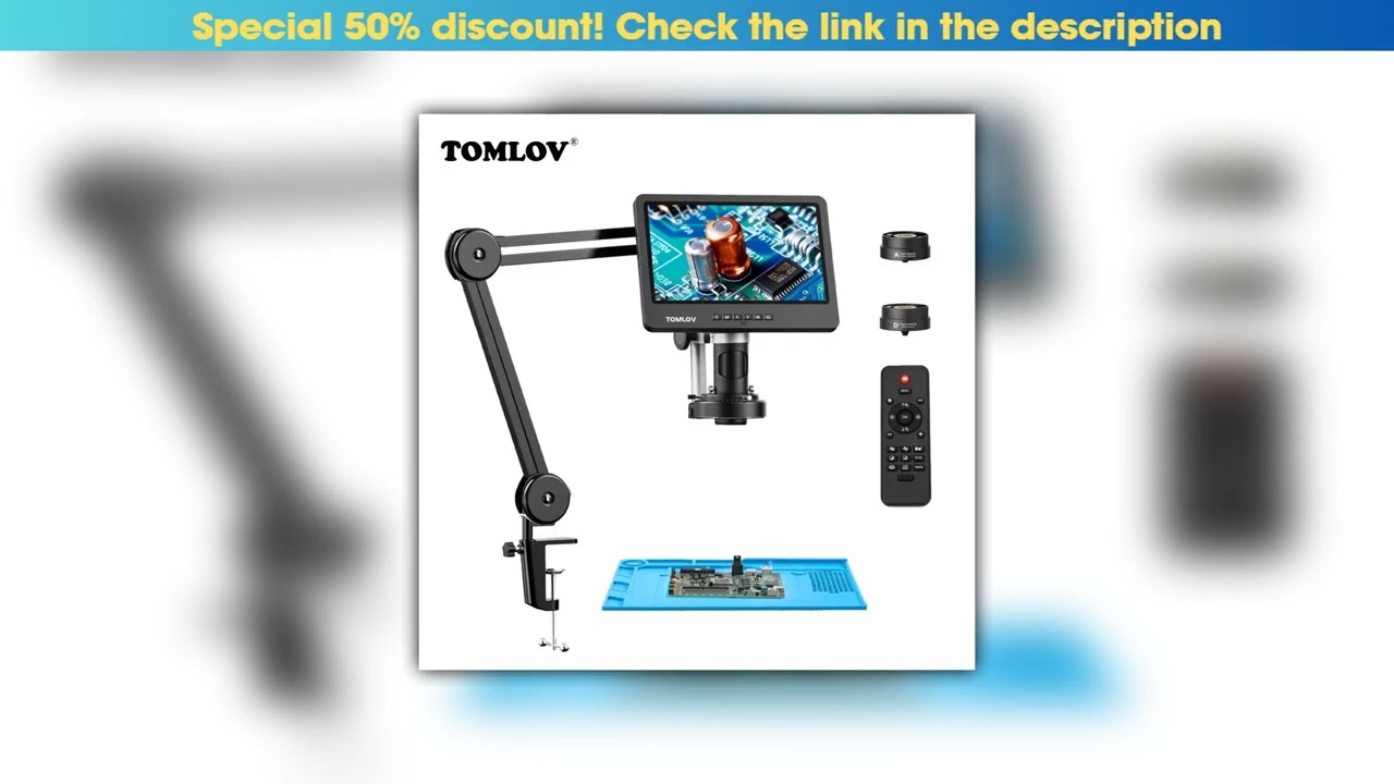 Slide TOMLOV Microscope Digital DM602 Flex 10.1" HDMI Microscopio 2000X 3 Lens Coin Soldering Micro