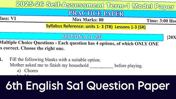6th English Sa1 Question Paper 2025-26 | Summative Assessment 1 Class 6th English