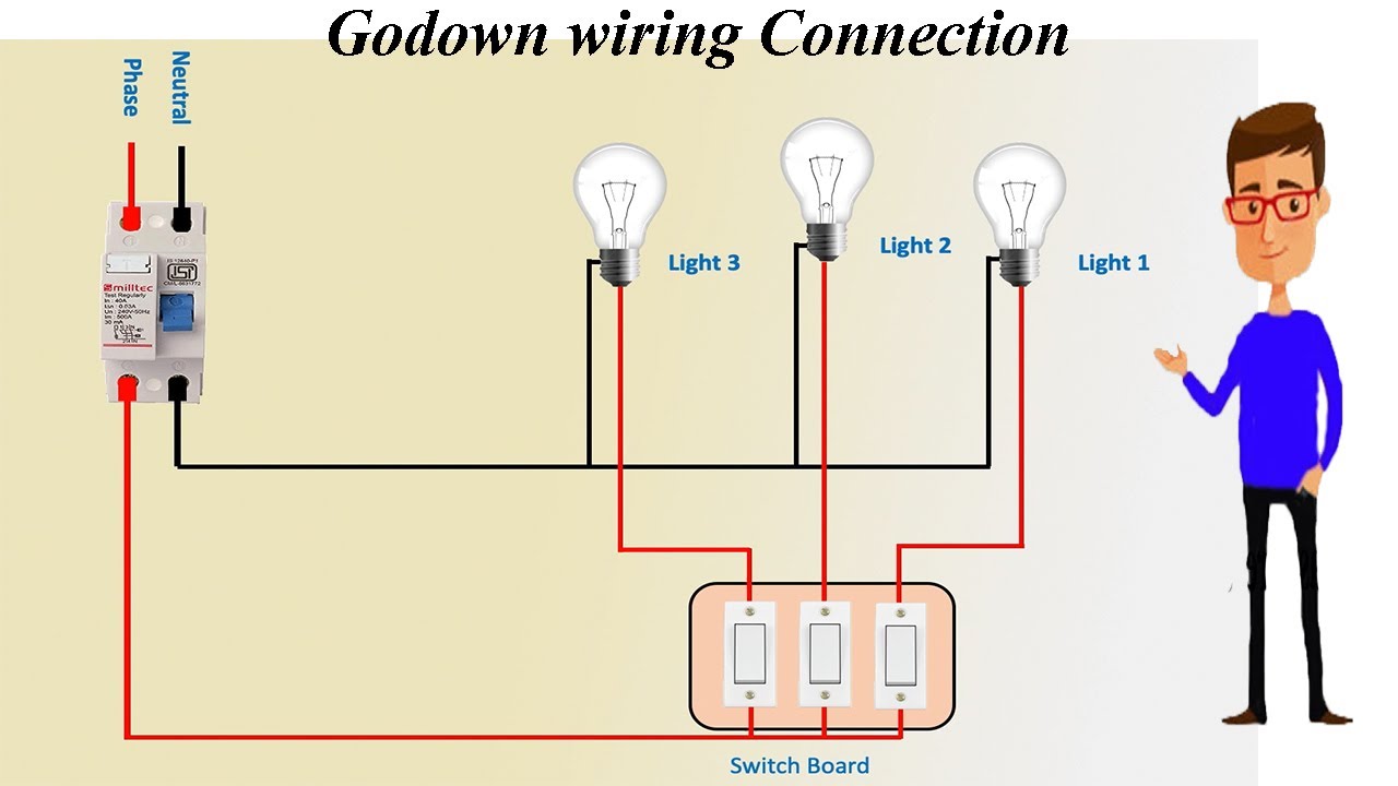 Godown lighting circuit | Godown wiring connection | House wiring - YouTube